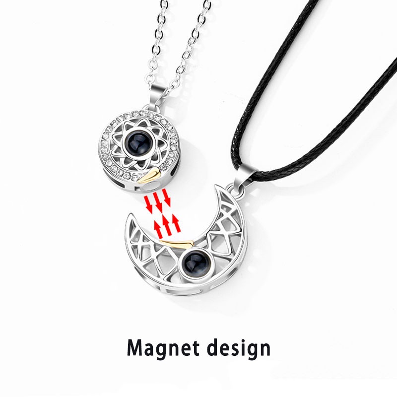 2 Pcs/Set Kalung Titanium Couple,Sahabat Aksesoris,Magnet Matahari Bulan Necklace