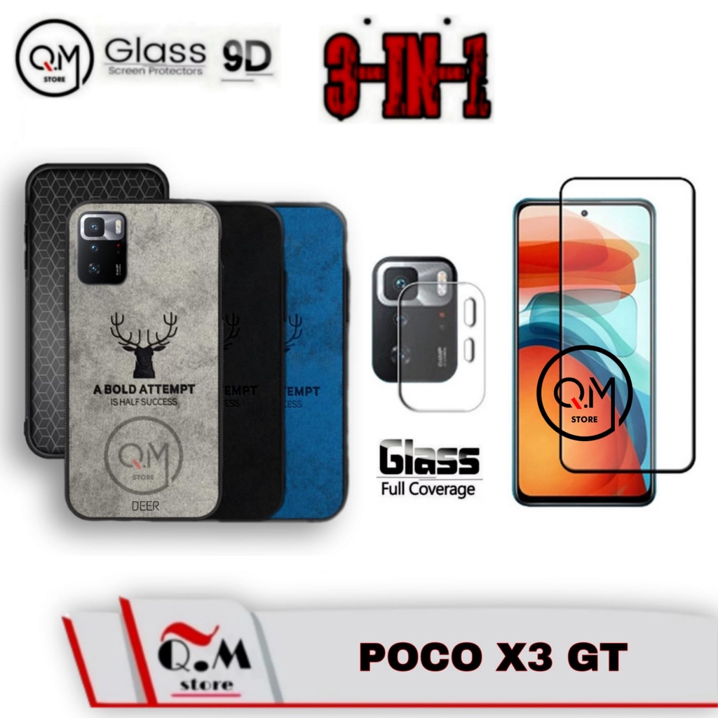 PAKET 3 IN1 Case Deer Xiaomi Poco X3 GT Softcase Deer TPU High Quality Pelindung Back Cover