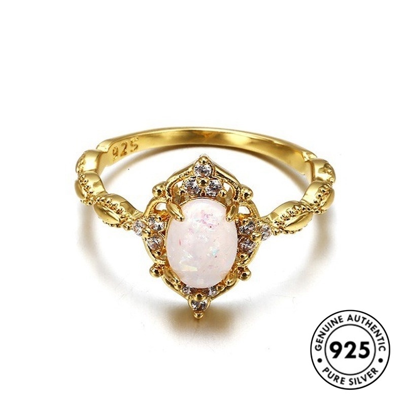 Cincin Lapis Emas S925 Hias Batu Permata Untuk Wanita
