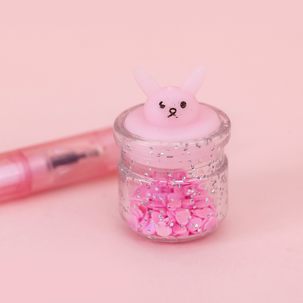 MURMURE.ID | PART 1 PULPEN GEL GANTUNGAN LUCU KARAKTER DENGAN SEQUIN GLITTER BOLPOIN LUCU UNIK PN087-BNYJAR-PINK