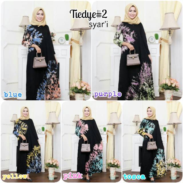  GAMIS  KAOS  BLACK TIEDYE 2 BUSUI  MUSLIMAH LENGAN PANJANG 