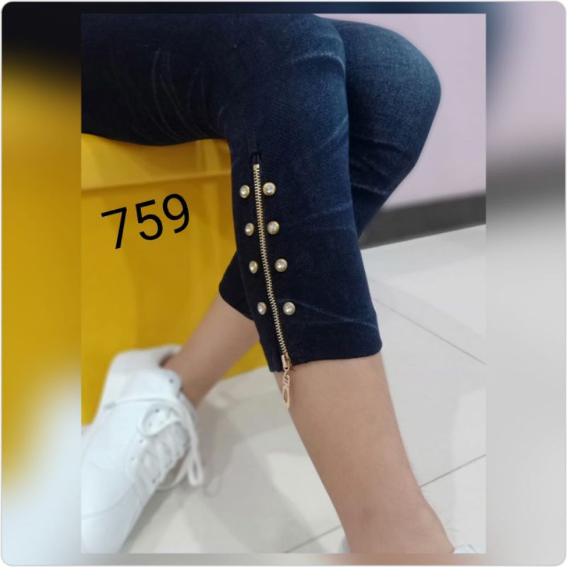 NEW LEGGING 7/8 JEANS ZIPPER MOTEX 759 IMPORT / LEGGING IMPORT MURAH / LEGGING MURAH