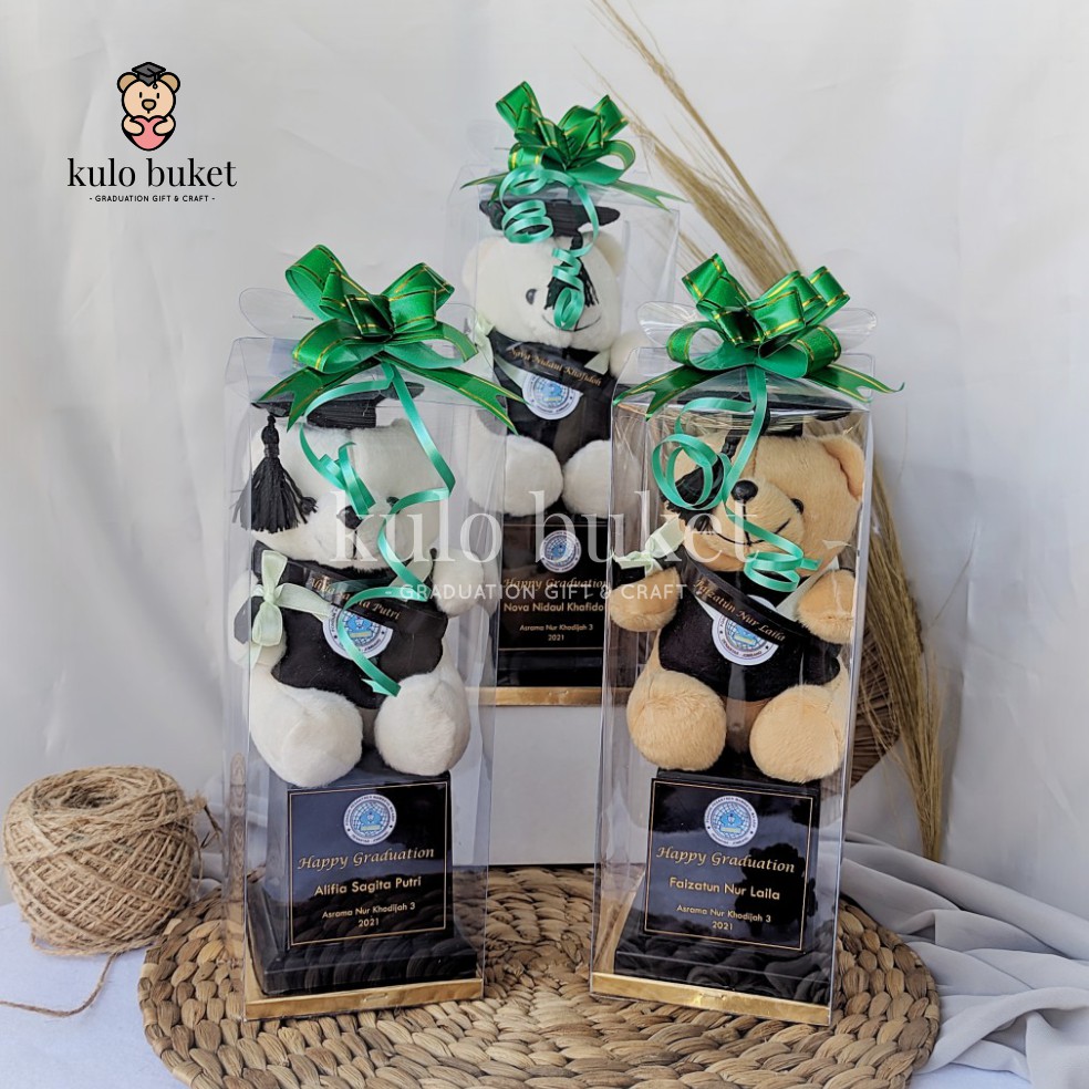 Jual Piala Boneka Wisuda Beruang 25 CM Mika Box Hadiah Wisuda Piala