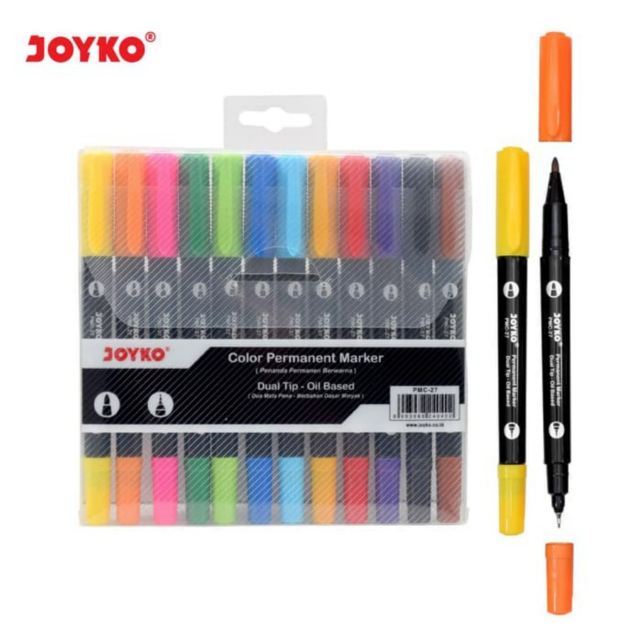 

Spidol 12 Warna PERMANENT Marker JOYKO PMC-27 Dual Tip