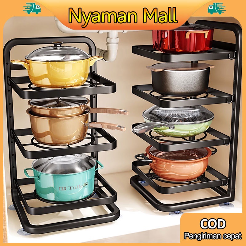 (COD)Wastafel Dapur Di Bawah Rak Rak Pot Kabinet Atas Rak Panci Multi Fungsi 4/5 Tingkat