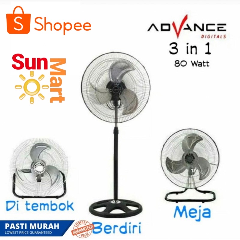 KIPAS ANGIN ADVANCE 3 IN 1  / KIPAS MEJA / KIPAS DINDING NIKO 18&quot; BESI 3IN1