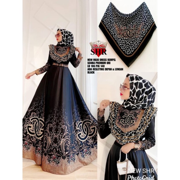 READY NEWW ORY SHR MAXI DRESS U REMPEL-Hitam new plus krdg