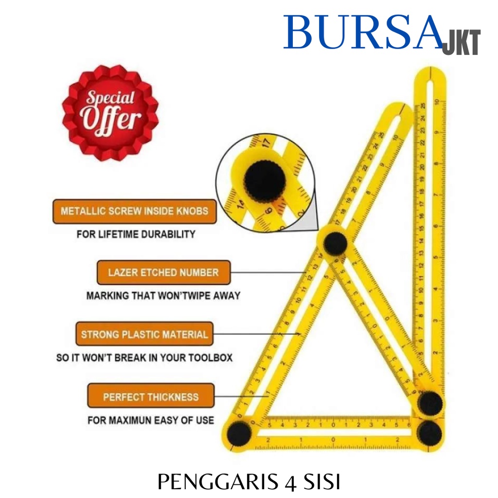 PENGGARIS LIPAT SUDUT 4 SISI FOUR SIDE RULER MULTIFUNGSI ANGLE FOLDING ADJUSTABLE SERBAGUNA