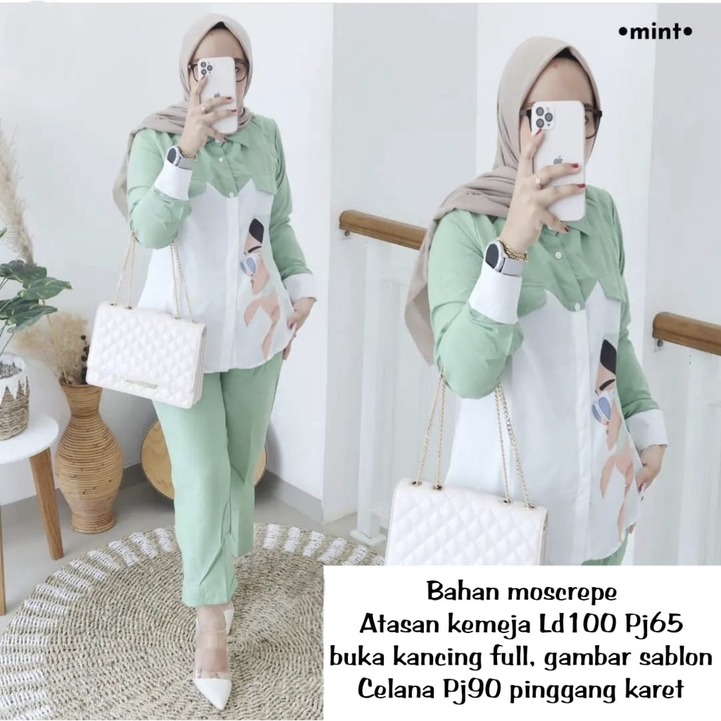 3 UKURAN L XL XXL SET GADIZ FASHION PAKAIAN WANITA SETELAN ATASAN DAN CELANA MOSCREPE MS