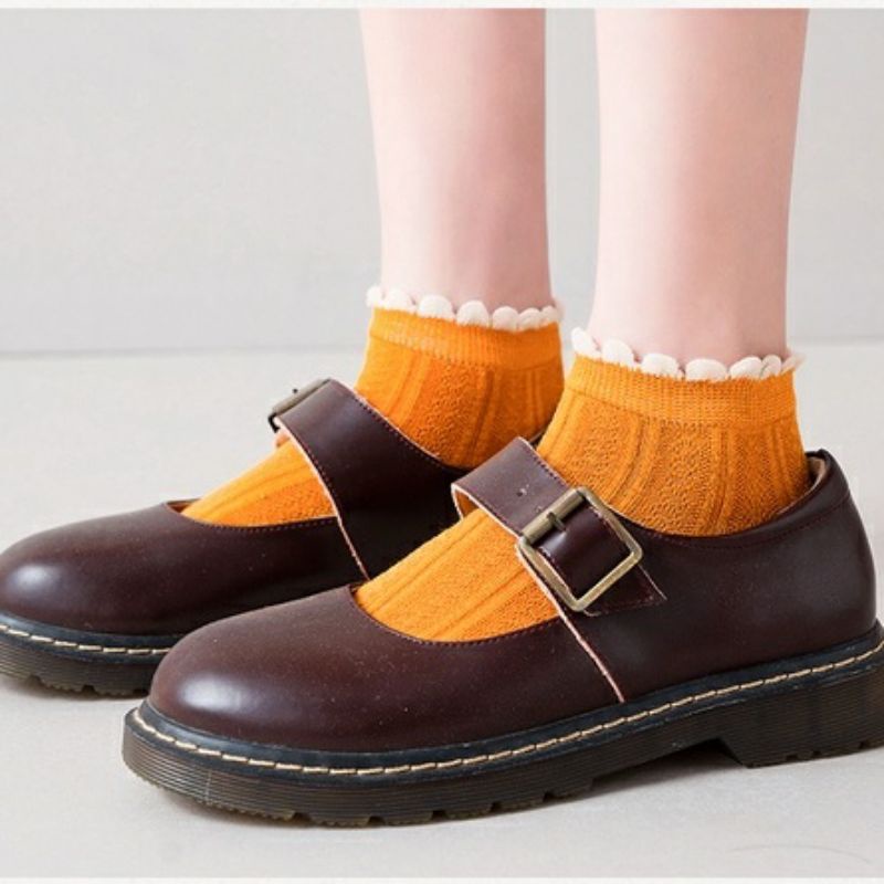 [COD] Kaos Kaki Wanita Import Motif Garis Renda Kaos Kaki Polos Cantik dengan Aksen Renda Ala Korea Kaos Kaki Semata kaki Ankle Shock