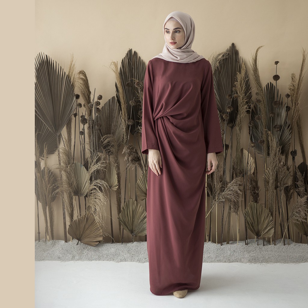 baju gamis wanita dress muslim terbaru Burgundy Sasmaya - Gamis Muslim lengan panjang untuk kondang 