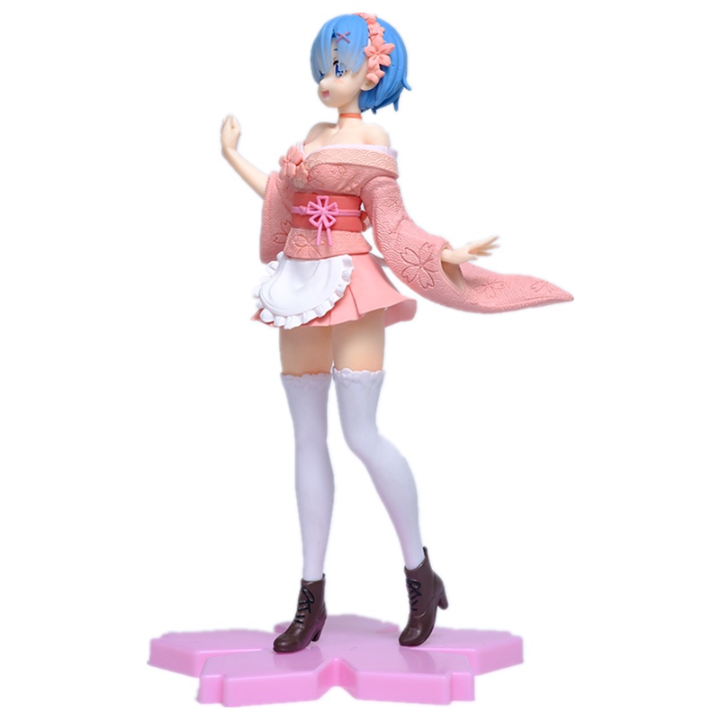 Re: Zero Starting Life In Another World Rem Sakura Kimono Warna Pink Mainan Action Figure Bahan PVC Untuk Koleksi