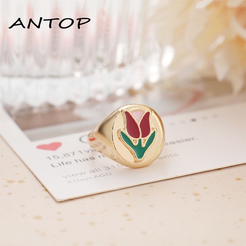 Retro Lilin Bunga Cincin Kepribadian Lucu Cincin Fashion Wanita Sederhana Perhiasan Aksesoris ANTOP