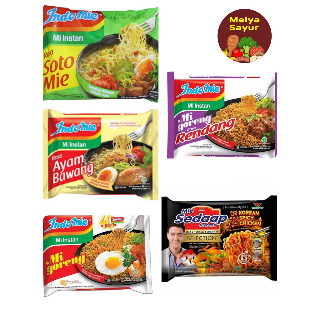 

Indomie Goreng / indomie ayam bawang / indomie soto / indomie rendang / sedaap siwon - melyasayur
