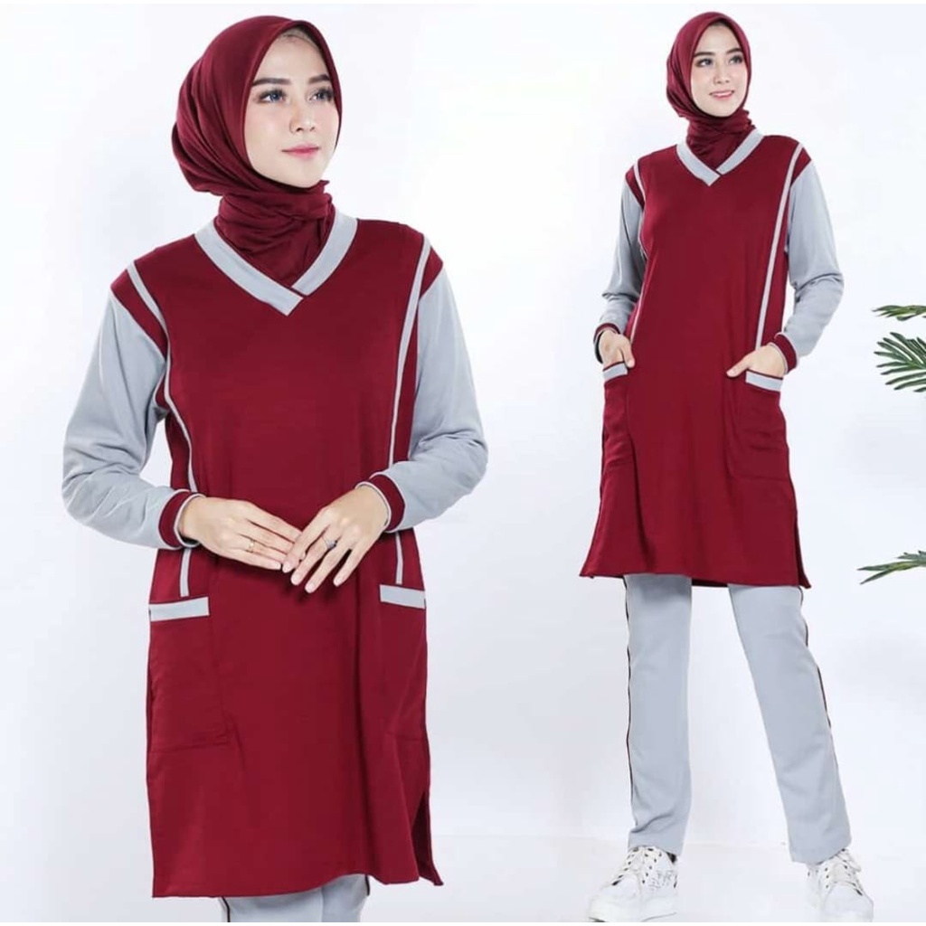 Setelan baju olahraga wanita tunik/muslimahByYovis Sport terbaru murah dan berkualitas/seragam olahraga senam