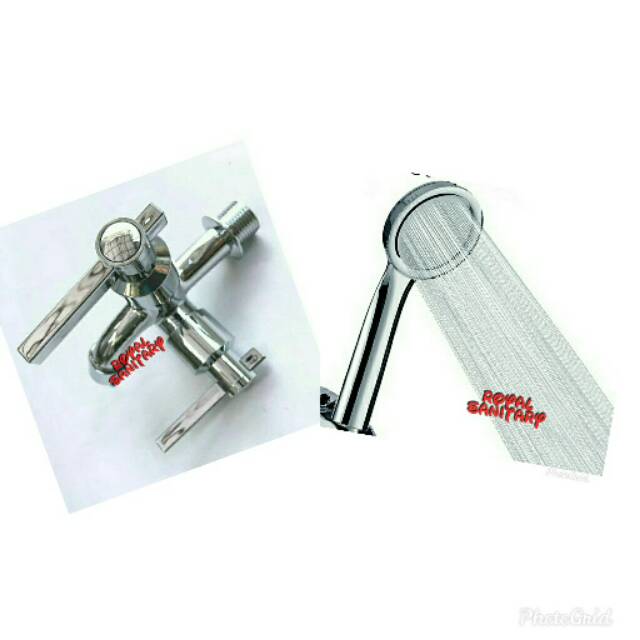 Paket Hand Shower Tekanan Turbo Dan Kran Cabang Double Shower Engkol Murah