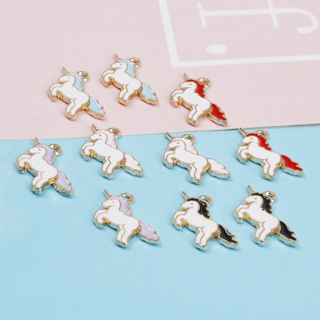 10 pcs/lots Zinc Alloy Enamel Unicorn Pesona Liontin untuk Kalung Anting-Anting Gelang DIY Temuan Perhiasan Membuat Aksesoris