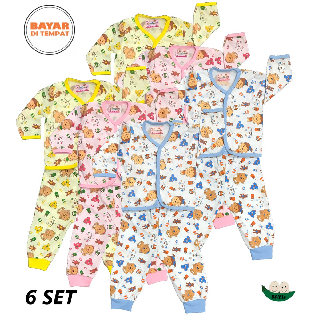 BAYIe - 6 SET Setelan Baju Bayi Lengan Panjang + Celana Panjang New Born SANTPOLO umur 0-3 bulan