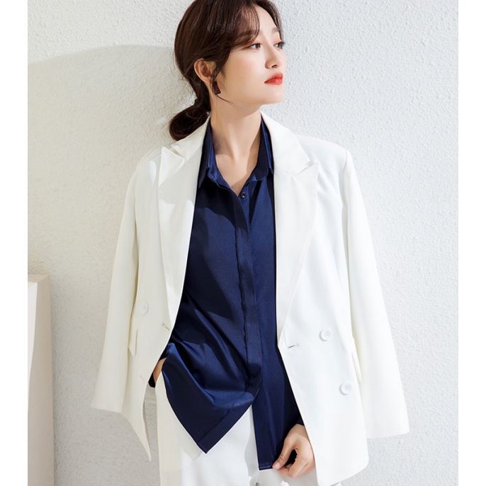 【Moon Blush】Kmeja Wanita Lengan Panjang-Korean Halus Lembut Solid Button  Satin Shirt 7248