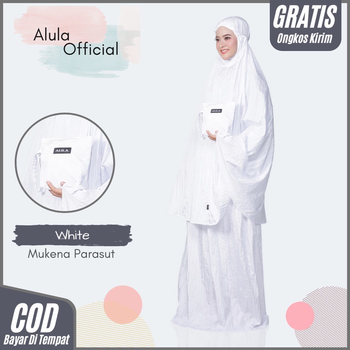 (PROMO) Mukena Travelling Polos ALULA Dewasa Jumbo Bahan Parasut Premium - Putih
