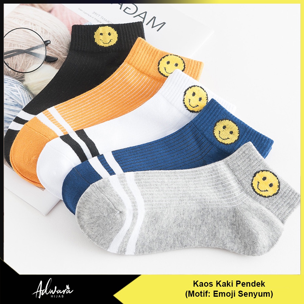 Kaos Kaki Pendek Wanita Semata Kaki Motif Emoji Smile (Sudah Dikemas Plastik OPP)