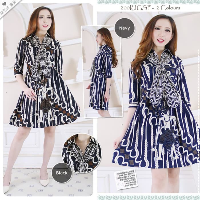 Dress Batik   Dress Batik Modern   Dress Batik Kerja   NavyBlue IU STD Murah