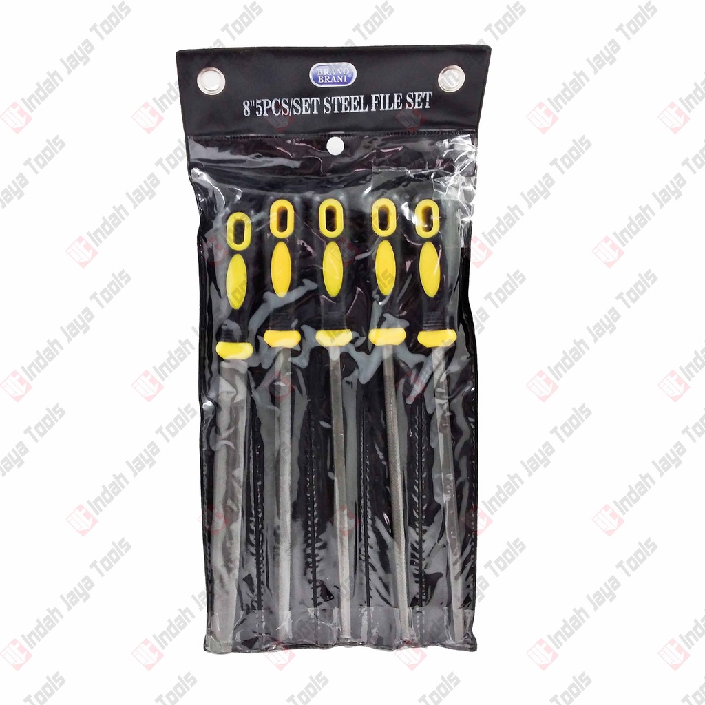 BRANO Kikir Besi 8 Inch Set 5 Pcs 1 Set Kotak Segitiga Alat Asah Besi