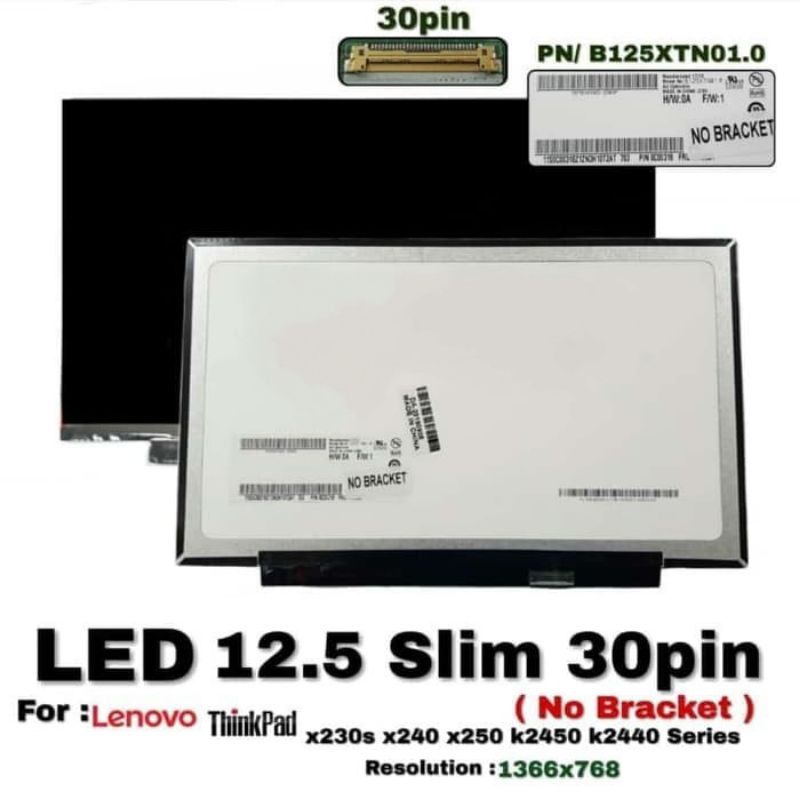 Layar Led Lcd Laptop Lenovo Thinkpad X260S K2450 K2440 12.5 Slim 30Pin
