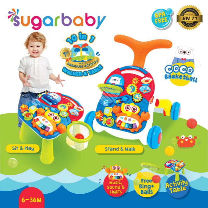 Sugarbaby Alat bantu jalan bayi Sugar Baby 10IN1 Premium Activity Walker &amp; Table - Coco Basketball
