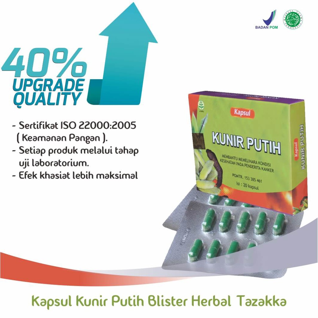 Obat Kista Ovarium Herbal Kanker Tumor Ekstrak Kunir Putih Tazakka Original 20 Kapsul Blister.