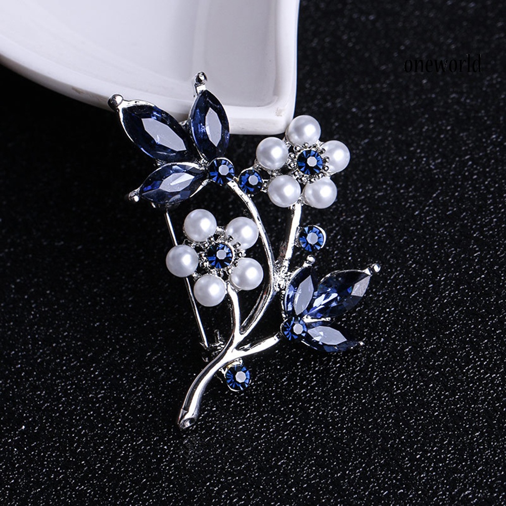 OW@ Women Faux Pearl Rhinestone Petals Flowers Brooch Pin Jewelry Clothing Accessory