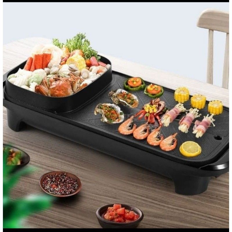 Panggangan BBQ dan hotpot elektrik 2 in 1 Grill BBQ hotpot elektrik Fleco Model 607