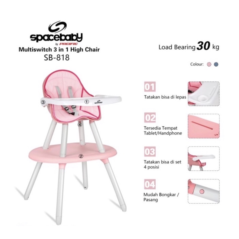 spacebaby baby chair SB 818 Baby Booster 3 IN 1 High Chair SB818 space baby kursi makan bayi 3IN1