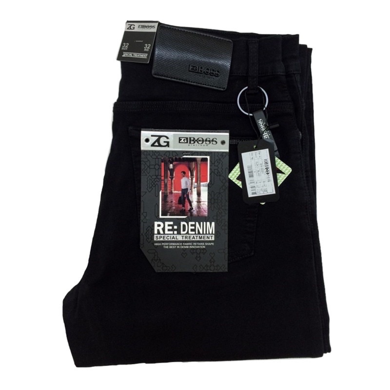 Jeans Pria Stretch ZG BOSS Warna SUPER BLACK BLACK - Regular Jeans Hitam #JinsPriaKualitasTinggi #Je