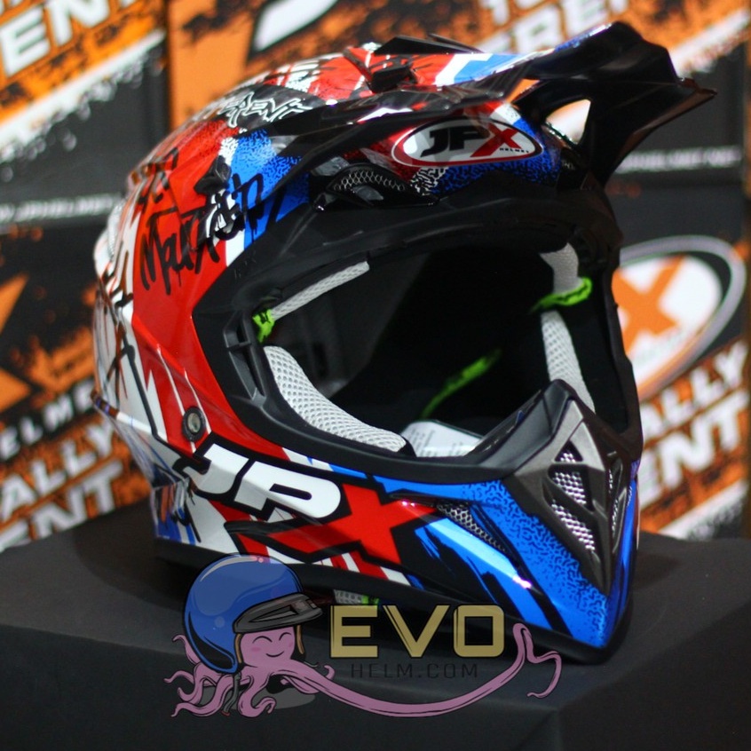 HELM JPX CROSS_FOX1 SERI X6 - SUPER BLACK / BLUE + GOOGLE SNAIL (ONGKIR 2 KG) HELM JPX RESPECT X6 SUPERBLACK PAKET GOOGLE SNAIL JPX