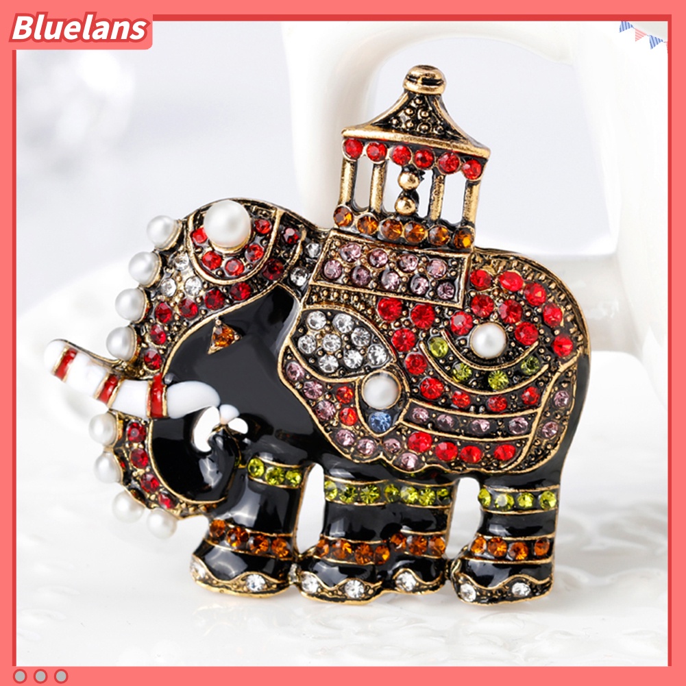 Bluelans Bros Pin Bentuk Gajah Thailand Retro Hias Mutiara Berlian Imitasi Warna-Warni Untuk Wanita