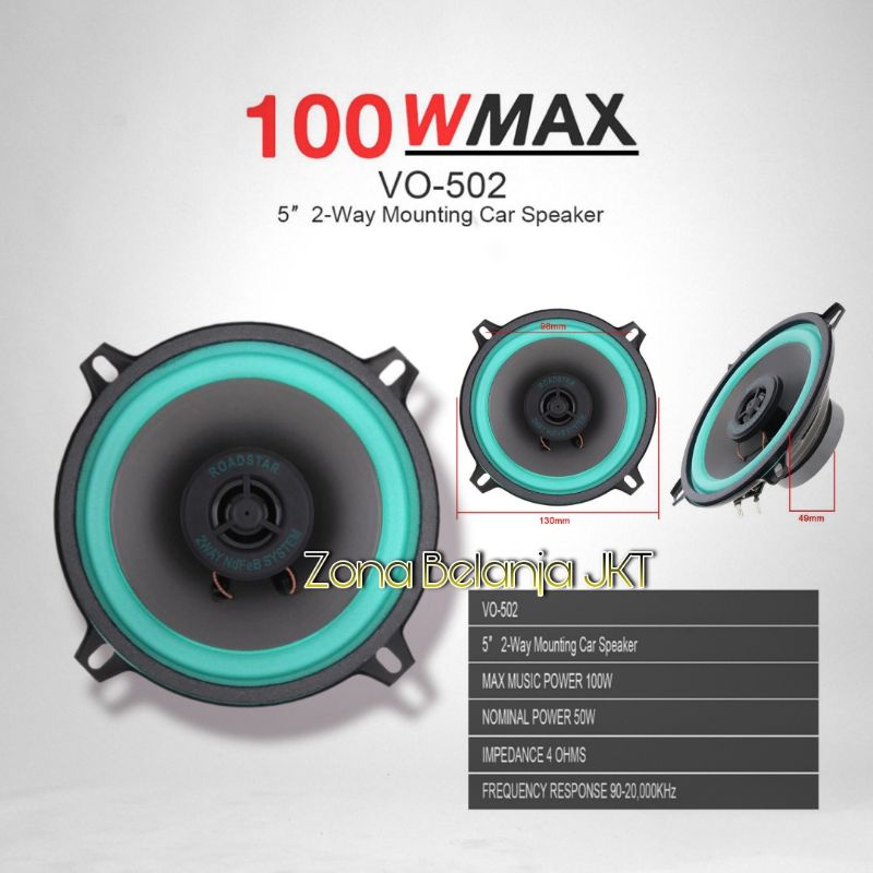 SPEAKER MOBIL 5 INCH 100WATT 2 WAY HIFI LOUDSPEAKER DUAL CONE VO-502 CAR SPEAKER