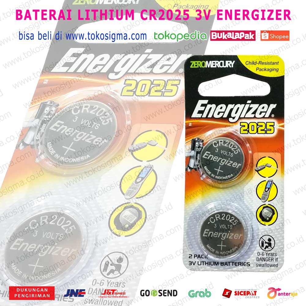 ENERGIZER CR 2025 3V LITHIUM COIN CELL BATTERY - Baterai koin kancing CR2025 ISI 2 PCS