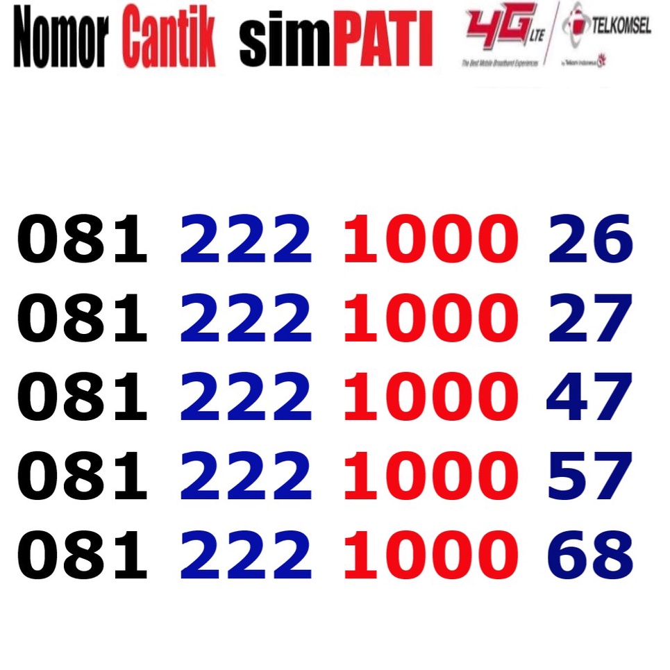 NOMOR CANTIK TELKOMSEL SIMPATI 4G 1000 68