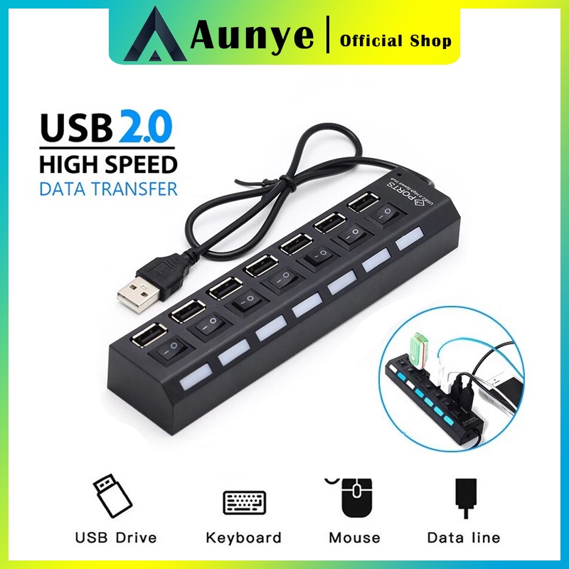 AUNYE USB Hub 7 Port - Hiqh Speed / usb hub on off 7 port usb 2.0 for komputer usb cabang