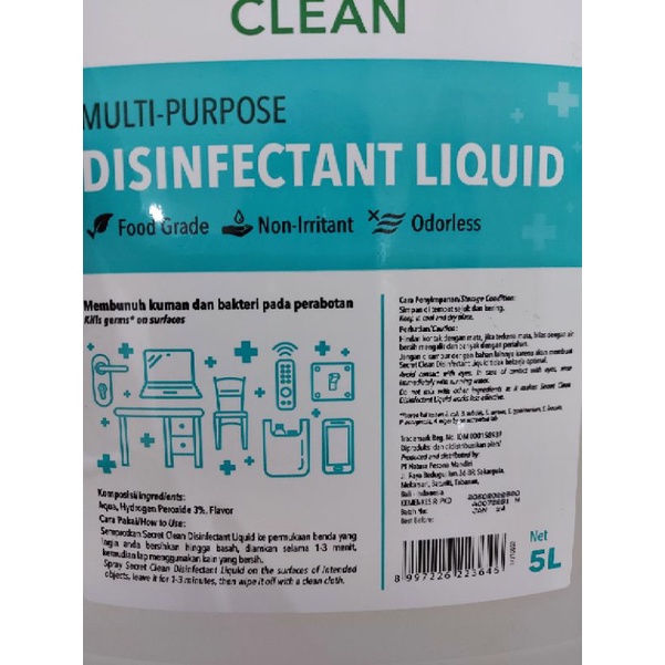 Secret Clean Multi Purpose Disinfectant Liquid 5 liter