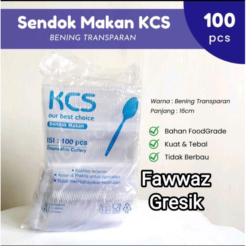 Sendok Makan Plastik KCS isi 100 / Sendok Makan Plastik Bening KCS Putih Susu Hitam Uno Food Grade