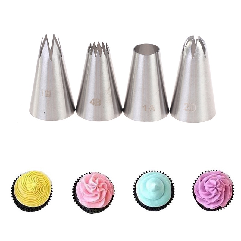 4 Pcs Alat Nozzle Icing Piping Bahan Stainless Steel Ukuran Medium Untuk Baking
