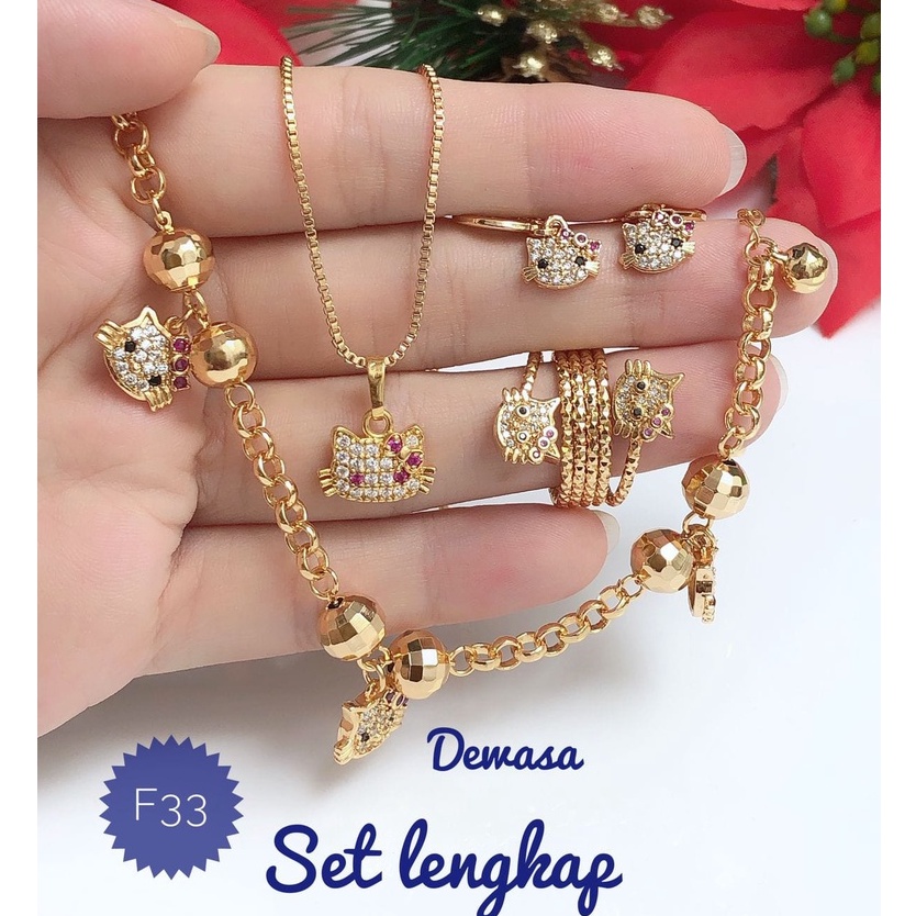 (MAR) Set Perhiasan DEWASA Lapis Emas Aksesoris Xuping Gelang Cincin Anting Kalung Liontin Permata H