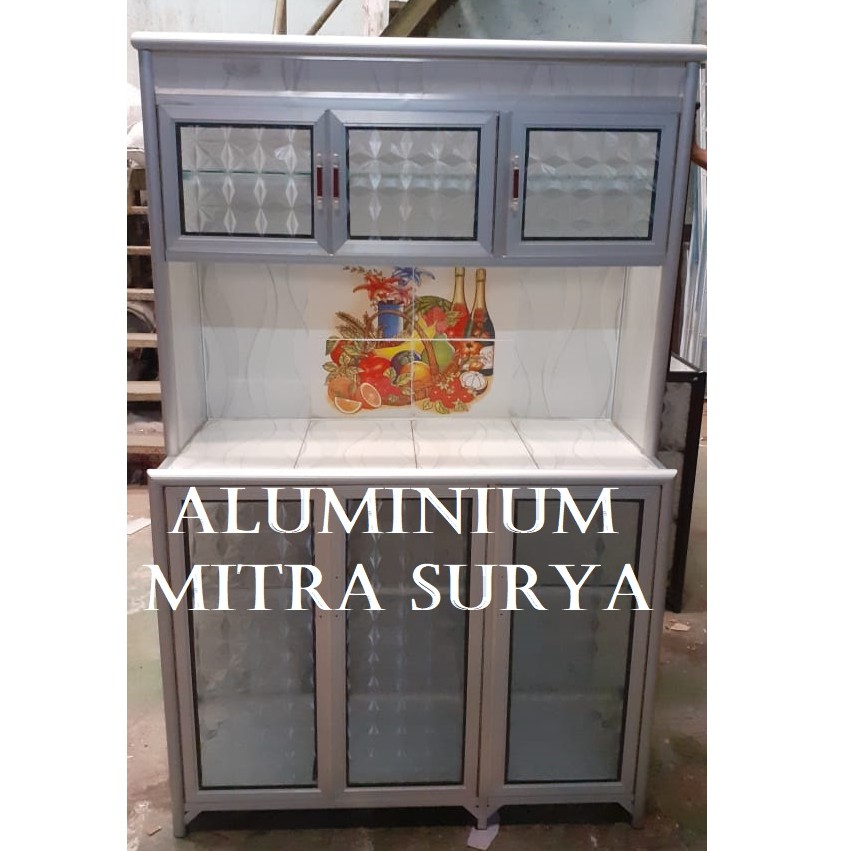 Rak Piring Aluminium Kaca Keramik Super 3 Pintu RATA (CA) Lemari Piring Almunium Besar