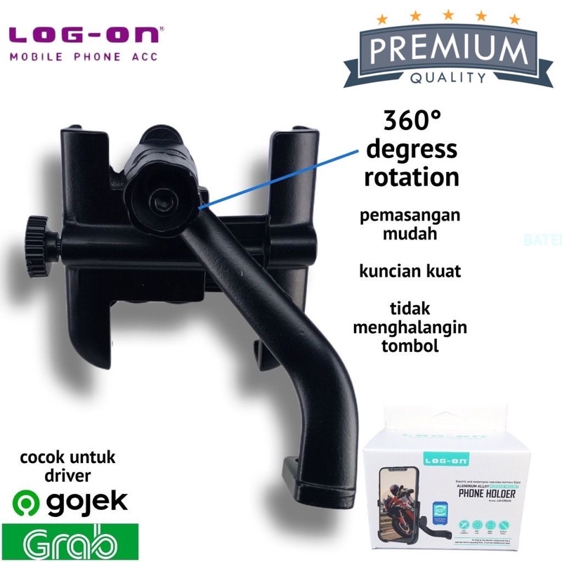 LOG ON HOLDER LO-CRH35 (SPION MOTOR) ALUMINIUM ALOY FULL BESI DUDUKAN HP STAND HP MOTORCYCLE PHONE HOLDER PROMO SEN