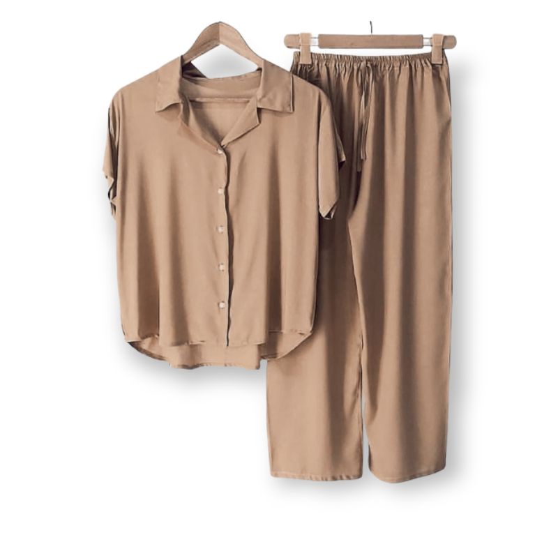 PIYAMA | BAJU TIDUR WANITA | SETELAN WANITA | PIYAMA WANITA | PIYAMA RAYON | PAJAMAS | PIYAMA JUMBO-Mocca