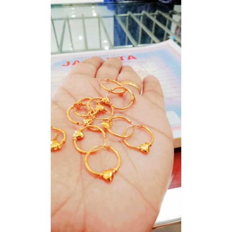 Anting Emas gipsi pentol love (kadar 300) 0.5 gr