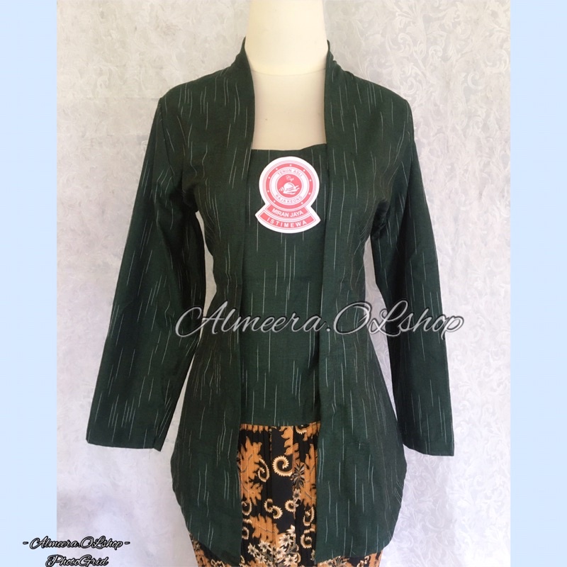 baju kebaya lurik motif hujan gerimis warna hijau