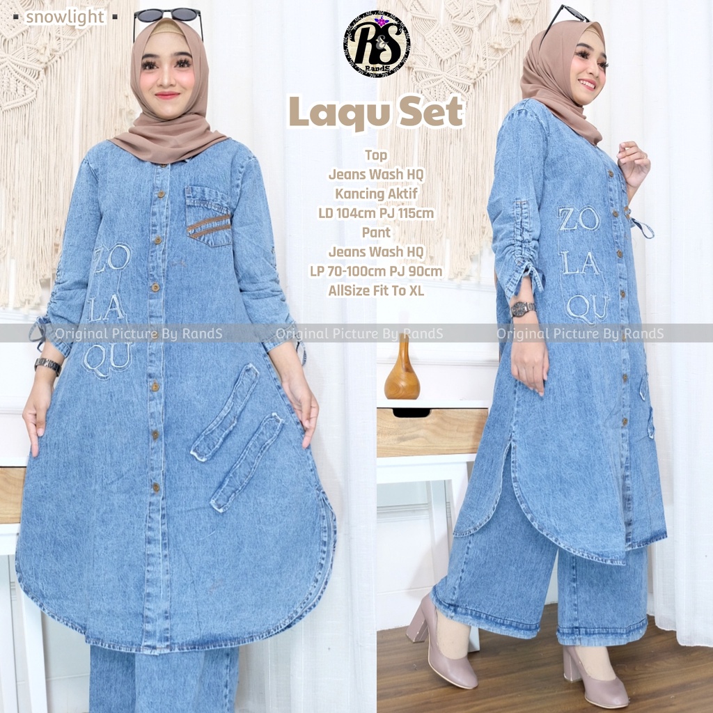 laqu stelan setelan set 1set setcel tunik tunic blouse bluse blus jeans jean jins pants pant kulot p